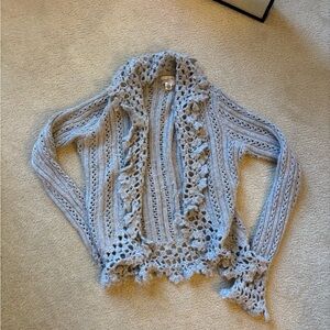 Abercrombie Y2K Elegant Lace Knit Sweater Cardigan in Light Gray